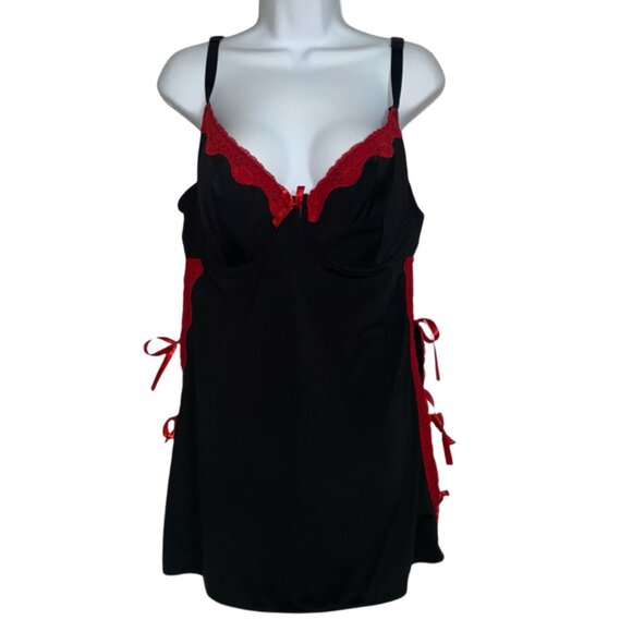 Sz.2X*Black Red Lace Nightie Chemise w/ Underwire & Side Ties - Picture 1 of 5